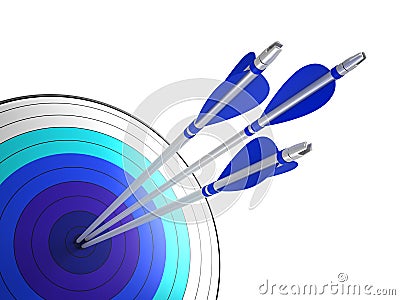 Arrows hitting the center of target Stock Photo