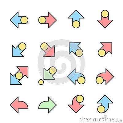 Arrows icons color line set cursor modern simple arrows Vector Illustration
