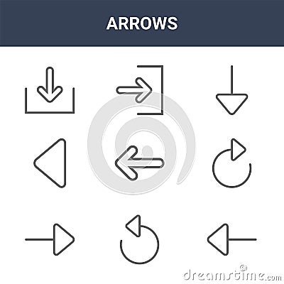 9 arrows icons pack. trendy arrows icons on white background. thin outline line icons such as arrow, reload, enter . arrows icon Vector Illustration