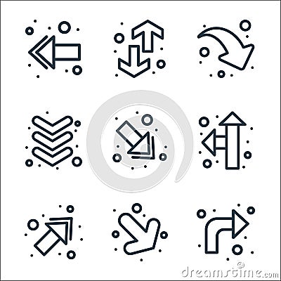 Arrows line icons. linear set. quality vector line set such as , curve arrow, direction arrow, down arrow Vector Illustration