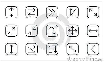arrows line icons. linear set. quality vector line set such as left chevron, refresh, up down, expand, zigzag arrow, expand, move Vector Illustration
