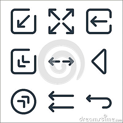 arrows line icons. linear set. quality vector line set such as return, left arrow, diagonal arrow, left arrow, resize, diagonal Vector Illustration