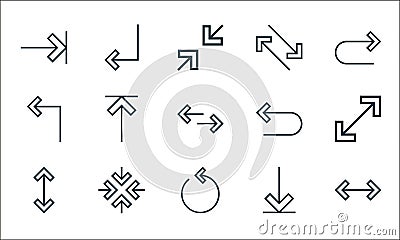 arrows line icons. linear set. quality vector line set such as scale, refresh, scale, download, minimize, turn left, undo, arrows Vector Illustration
