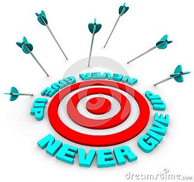 Arrows Miss Bulls-Eye - Never Give Up Stock Photo