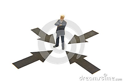 Arrows pointing to man Stock Photo