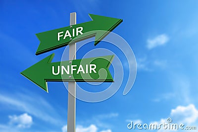 Fair and unfair arrows opposite directions Stock Photo