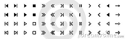 arrows represent play record pause rewind replay stop on off forward fast forward fast rewind audio video player symbol outline Vector Illustration