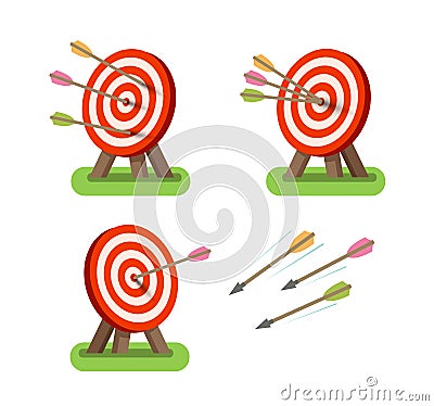 Arrows and round target standing on tripod. Purpose, goal, accuracy icon or symbol. Vector illustration Vector Illustration