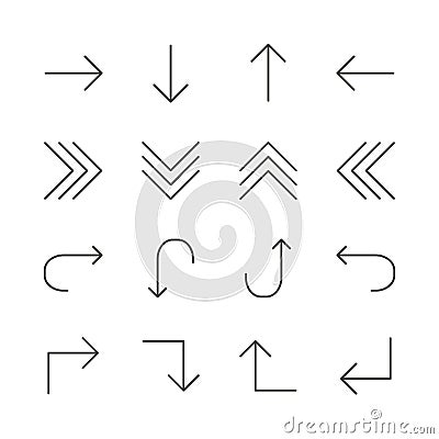 Arrows set icon vector. Line next, back, up, down collection symbol isolated. Trendy flat outline ui sign design. Thin linear Vector Illustration