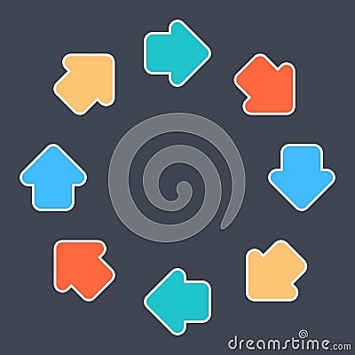 Arrows signs make a circle movement. Colored icons with a white outline created in flat style Vector Illustration