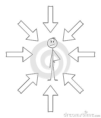 Arrows Targeting or Pointing at Person, Vector Cartoon Stick Figure Illustration Vector Illustration