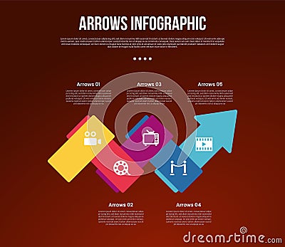 arrows template infographic with zigzag shape up and down with 5 point with dark style for slide presentation Stock Photo