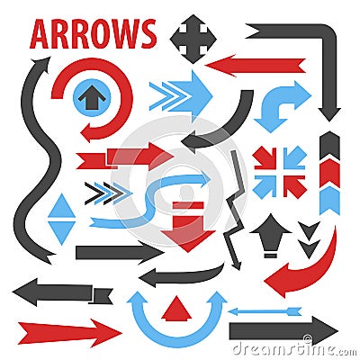 Arrows various direction pointing icons collection in different shapes Vector Illustration