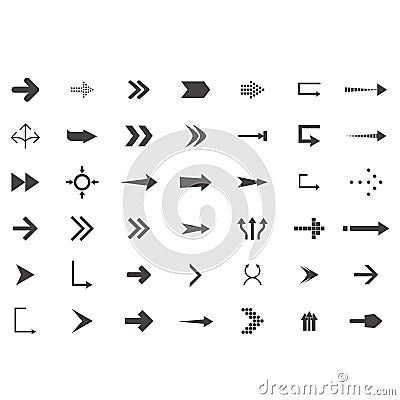 Arrows vector collection with elegant style and black color. 42 arow icons set Vector Illustration