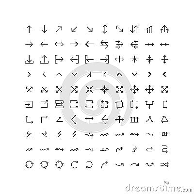 Arrows vector icon set in thin line . Vector Illustration