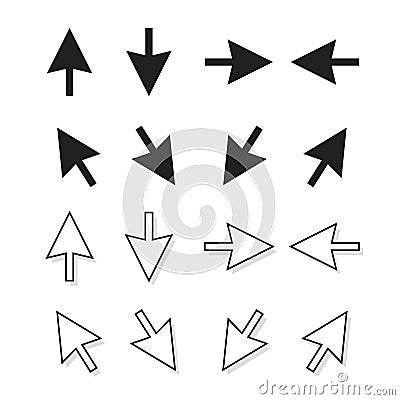 Arrows vector set isolated, direction pointer arrows, up down left right mouse arrow icon Vector Illustration
