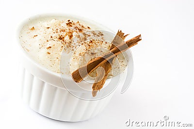 Arroz con leche. Rice pudding with cinnamon isolated Stock Photo