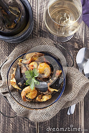 Arroz de marisco portugese paella seafood rustic rice summer dish Stock Photo