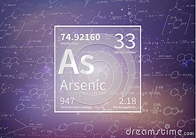 Arsenic chemical element with first ionization energy, atomic mass and electronegativity values on scientific background Vector Illustration