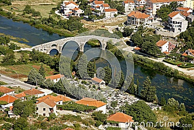 The Arslanagic Bridge from above, Trebinje, Bosnia Stock Photo
