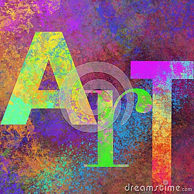 Art, multicolored Word on grunge background, Digital painting, texture and pattern, creative lettering Stock Photo