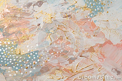 Art Abstract acrylic and watercolor smear blot painting. Beige, pink and gold Color canvas texture horizontal background Stock Photo