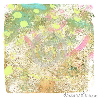 Art Abstract color acrylic and watercolor monotype painting. Gel printing plate. Canvas texture background. Isolated on white Stock Photo