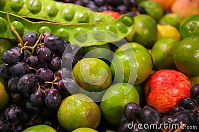 Art abstract market background fruits on a wooden background, Fruits on the market Stock Photo