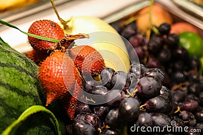 Art abstract market background fruits on a wooden background, Fruits on the market Stock Photo