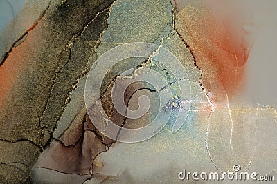 Art Abstract smoke beige and gold glitter watercolor interior horizontal background. Marble texture. Alcohol ink Stock Photo