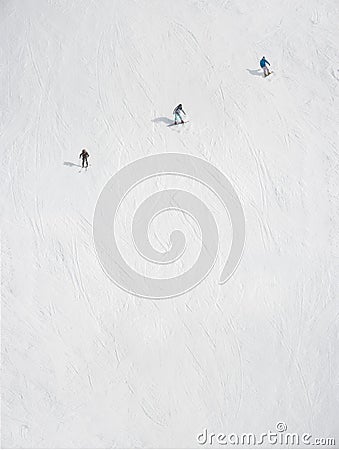 Art and artistic view of three freeride snowboarders and skier Stock Photo