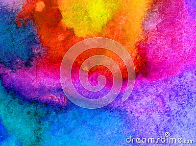Watercolor art background abstract sky sunset blue brown yellow green overflow colorful textured wet wash blurred Stock Photo