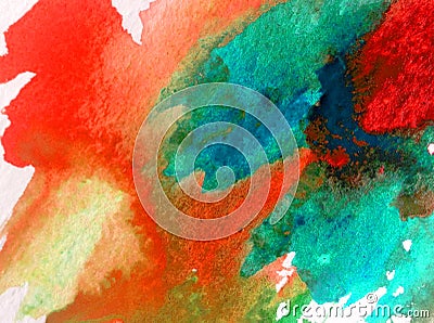 Watercolor art background abstract sunset colorful textured wet wash blurred overflow blots Stock Photo