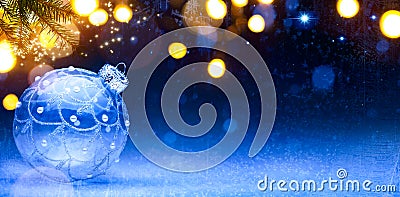 Art Blue Christmas background; Christmas composition with Xmas d Stock Photo