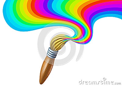 Art brush with rainbow paint swirl Stock Photo