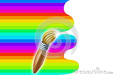 Art brush with rainbow and white paint swirl Stock Photo
