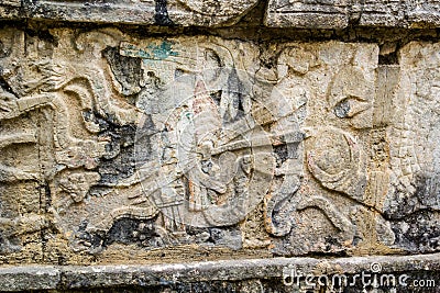 Art Carvings in Chichen Itza Mayan City Stock Photo