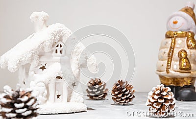 Art Christmas holidays composition on white wooden background with Christmas tree decoration and copy space for your Stock Photo