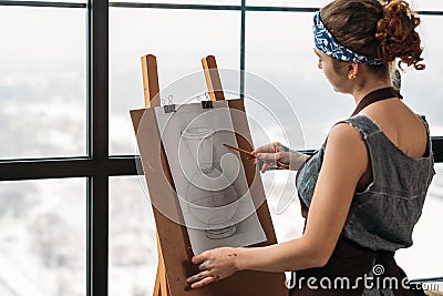 Art class young lady drawing sketch vase studio Stock Photo