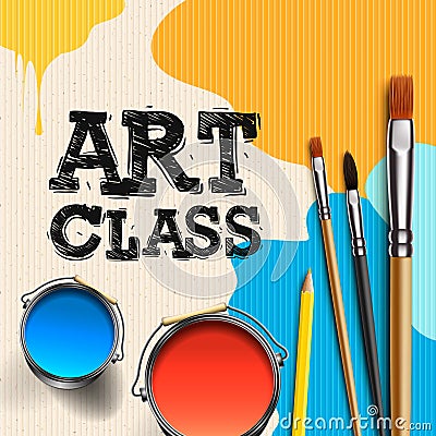 Art Class, Workshop Template Design. Kids art craft, education, creativity class concept, vector illustration. Vector Illustration