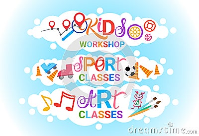 Art Classes For Kids Logo Workshop Creative Artistic School For Children Banner Vector Illustration