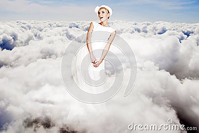 Art collage. beauty young woman on sky Stock Photo