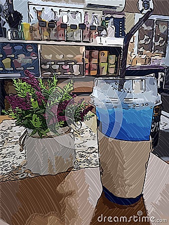 Color of blue drink on table Stock Photo