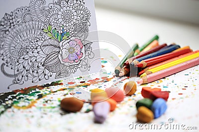 Art and Color Therapy. Anti Stress Adult coloring book. Stock Photo