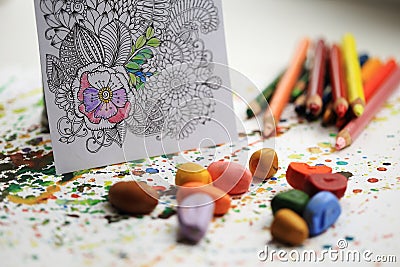 Art and Color Therapy. Anti Stress Adult coloring book. Stock Photo