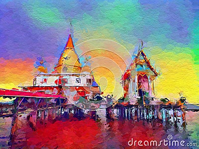 Color of wat hong tong in Chachoengsao Thailand Stock Photo