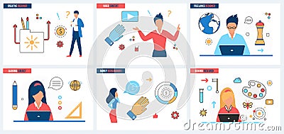 Art content creation, digital technology, tools set, workflow of artist creating project Vector Illustration