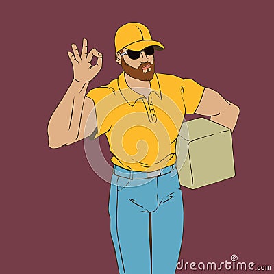 Art of cool man courier. Hipster vector illustration Vector Illustration