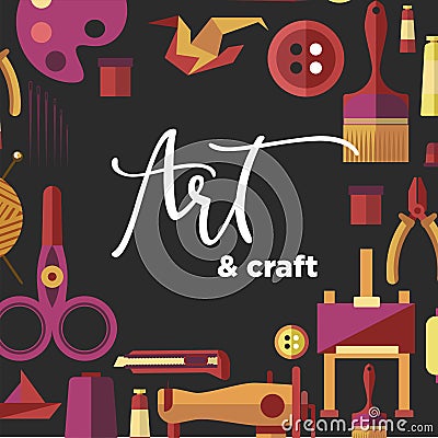 Art and craft vector poster for DIY handicraft and handmade workshop classes Vector Illustration