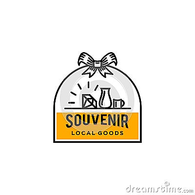 Art crystal , pottery,glass souvenir shop sign logo , collector shop brand sign vector icon with ribbon and frame , isolated on wh Vector Illustration